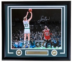 Larry Bird Signed Framed 16x20 Boston Celtics vs Michael Jordan Photo Bird+JSA - £204.55 GBP