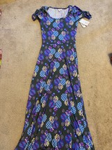 NWT LulaRoe Ana XS Scoop Neck Floral Print 3/4 Maxi Dress Geometric purple - £19.87 GBP