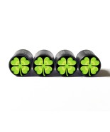 Four Leaf Clover Emoji Tire Valve Stem Caps - Black Aluminum - Set of Four - £13.19 GBP