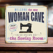 Funny Woman Cave Metal Wall Sign Sewing Room Retro Plaque shed home bar ... - $4.58