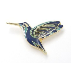 Hummingbird Blue Bird Gold Tone Enamel Lapel Pin Tie Tack Animal Jewelry - £7.79 GBP