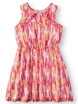 Wonder Nation Girls Lurex Chiffon Print Dress Size X-Large (14-16)  Coral Punch - £10.65 GBP