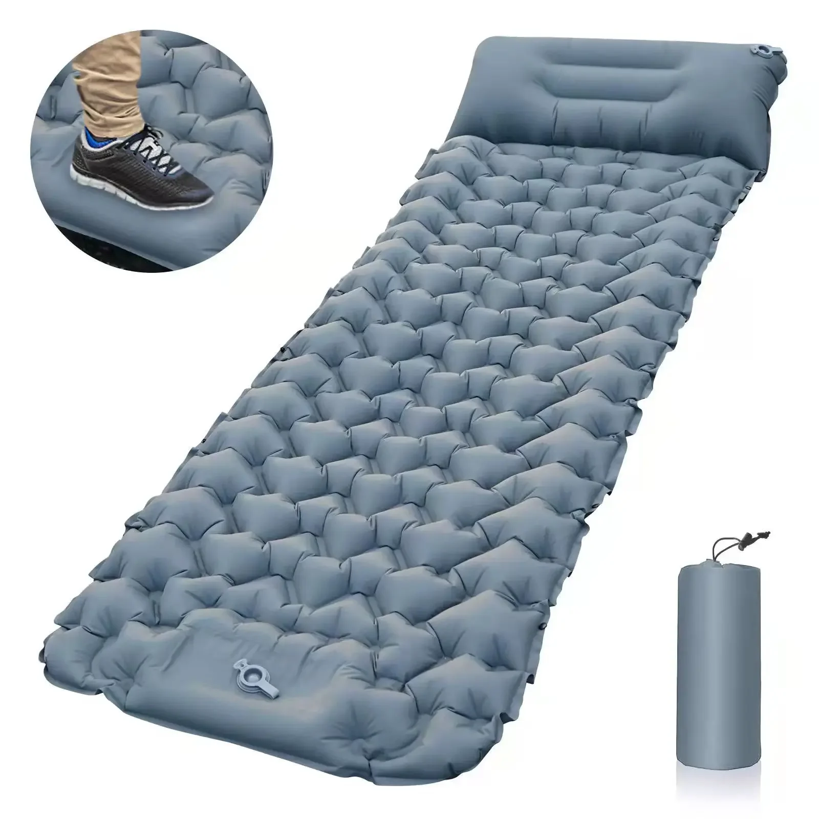 Outdoor Sleeping Pad Camping Inflatable Mattress with Pillows Travel Mat - £29.79 GBP