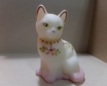 Fenton Glass Buttercream / Pink Sitting Cat Hand painted Signed - £78.88 GBP