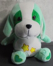 Puppy Dog With Yellow Stars Plush Stuffed Animal Toy 13&quot; high Green White - $11.79
