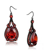 Black Plated Stainless Steel Pear Cut Orange CZ Halo Dangle Earrings TK316 - $23.28 CAD