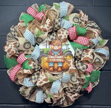 Farmhouse Wreath For Front Door Cow Theme Green Tractor Door Decoration ... - £64.09 GBP