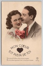 French Romance Man Whispers Mon Coeur Esst Plein De Toi Postcard B34 - £4.66 GBP