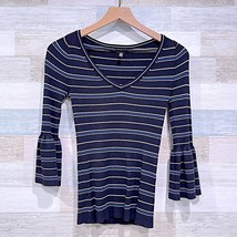 White House Black Market Ribbed Fitted Sweater Black Striped V Neck Wome... - $24.74