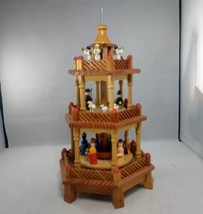 Vtg 3 Tier Christmas Wood Pyramid Nativity Carousel Decoration 14.5” **READ** - £19.09 GBP