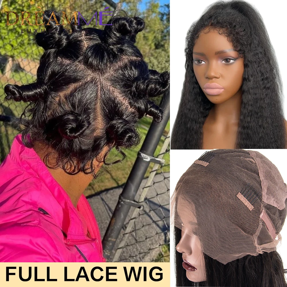 Full Lace Wig Human Hair With Kinky Edges Hairline Brazilian Kinky Straight 360 - £111.19 GBP+