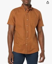 Goodthreads Men&#39;s Slim Fit Short Sleeve Pocket Shirt Toffee Brown XL X LARGE - £10.27 GBP