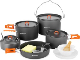 Odoland 18Pcs Camping Cookware Large Size Hanging Pot Pan Kettle Set With - £55.26 GBP