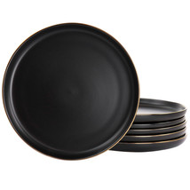 Elama Paul 6 Piece Stoneware Dinner Plate Set in Matte Black with Gold Rim - $1,707.97 MXN