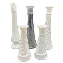 Set 5 VTG White Milk Glass Vases Wedding Decor Arrangement White Vases Farmhouse - £13.05 GBP