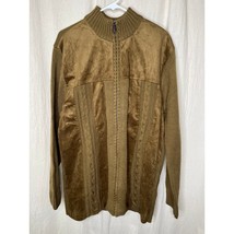 1970s Inserch Camel Wool Cable Knit Grandpa Faux Suede Full Zip Sweater ... - $50.00