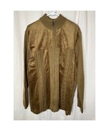 1970s Inserch Camel Wool Cable Knit Grandpa Faux Suede Full Zip Sweater ... - £39.67 GBP