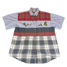 Casey and Max Patchwork Plaid Shirt Womens Large Embroidered Outdoors Cabin - $18.99
