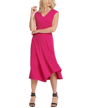 DKNY Womens Asymmetric V Neck Midi Dress in Fiesta Pink-Size Small - $39.99