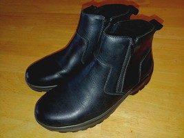 Propet Men&#39;s Black Leather DOUBLE-ZIP BOOTS-8.5X-WORN ONCE-NON Slip Sole - £35.46 GBP