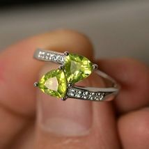 1.2Ct Brilliant Trillon Cut Peridot Engagement Promise Ring 14k White Gold Over  - £56.97 GBP