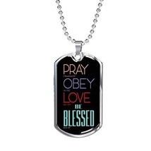 Christian Pray Obey Love Be Blessed Necklace Stainless Steel or 18k Gold Dog Tag - £44.18 GBP