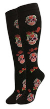 Skulls and Roses Black Socks Knee High Fun Novelty Socks Size 9-11 Day O... - £8.35 GBP