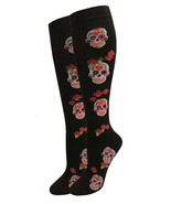 Skulls and Roses Black Socks Knee High Fun Novelty Socks Size 9-11 Day O... - £8.52 GBP