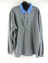 Lands End Gray Cotton Long Sleeve 1/4 Button Down Shirt XL 46-48 - $22.02
