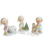 Vintage HOMCO Bisque Trio Set Christmas Figurine Boy Elves Children 5013 - £13.54 GBP