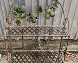 Rustic 2 Tier Metal Wall Shelf Grapevine &amp; Leaf Motif Hanging Hooks Glas... - $49.99