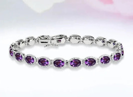 20Ct Oval Cut Simulated Amethyst Women&#39;s Tennis Bracelet 14K White Gold Plated - £212.27 GBP