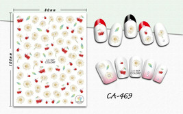Nail art 3D stickers decal white chamomile red cherries CA469 - £2.54 GBP