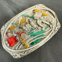 Vintage 90s C&amp;J Firefighters At Work Belt Buckle Colored Enameled 3.5&quot; M... - $24.74
