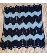 Blue Crochet Granny Chevron Blanket Throw Kids 45x38✨ - £17.06 GBP