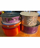 (5) Halloween Ribbon Purple Orange Silver Bats Glitter Pattern Trim Offr... - $24.60 CAD