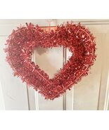 Red Tinsel Heart Shaped Valentines Day Wreath Hanging Wall or Door Decor... - $147.22 MXN