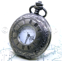 Pocket Watch Black Color Vintage Watch for Men Roman Numbers with Fob Chain P140 - £15.57 GBP