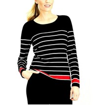 Karen Scott Women L Black Long Sleeve Thin Thick Striped Lightweight Sweater NEW - £12.93 GBP