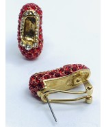 ruby red slippers gold tone enamel Rhinestones clip on /pierrced earrings - $31.90 CAD