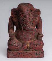 Ganesh Statue - Antique Cham Style Seated Wood Ganesha 28cm/11&quot; - £386.31 GBP