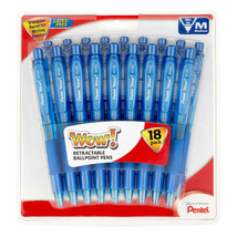NEW Pentel 18-pack WOW! Retractable 1.0mm Ballpoint Pens BLUE Ink BK440BP18C - £8.96 GBP