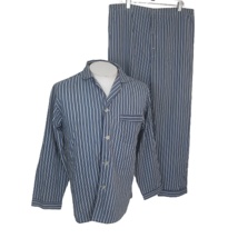 Manhattan vintage mens Pajama Set small stripe blue green 1960s blend button fly - £35.52 GBP