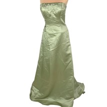 Bill Levkoff Formal Wedding Green Satin Strapless Gown Beaded A-Line Size 10 - £39.14 GBP