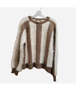 Loveriche Fuzzy Knit Sweater Womens Oversized Small Brown Cream Cozy Y2K - $413.58 MXN