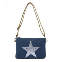 Navy Flat Star Canvas Clutch/Crossbody with Strap - $26.35