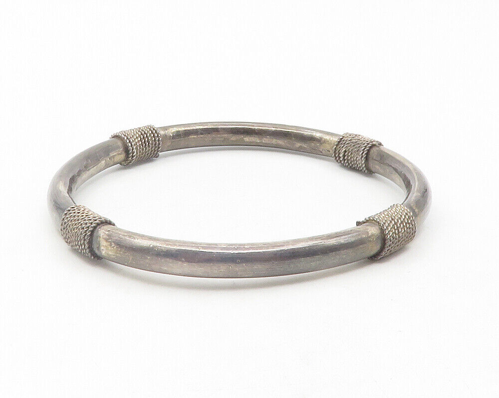 925 Sterling Silver - Vintage Dark Tone Rope Wrapped Bangle Bracelet - BT4708 Item image 3