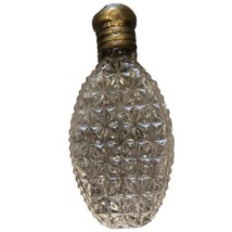 EMPTY  Vtg Oval Clear Flower Cut Crystal Perfume Bottle W/ Brass Colored... - $16.04