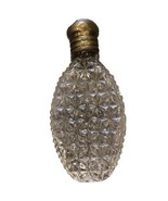 EMPTY  Vtg Oval Clear Flower Cut Crystal Perfume Bottle W/ Brass Colored... - $16.04