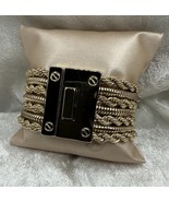 HEAVY WIDE GOLD TONE 7 ROWS OF ROPE &amp; SNAKE CHAIN LINKS LOCK BRACELET 7.5&quot; - $374.75 MXN